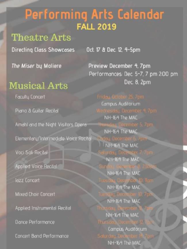 Fall 2019 Performing Arts Calendar